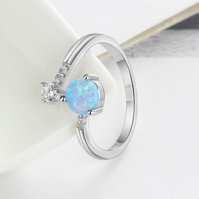Elegant 925 Sterling Silver Ring for Women- Adjustable Settings Opal Stone & Cubic Zirconia Rings for Weddings, Parties