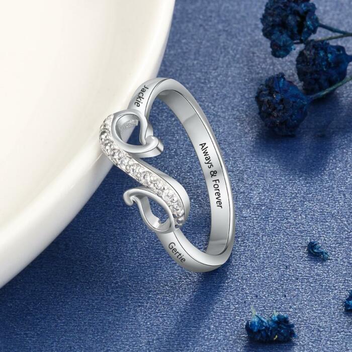 Personalized Geometric Style Engraved Name Ring - Custom Two Names - Mothers Gift