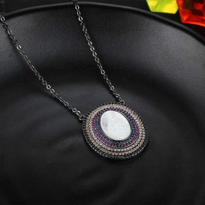 925 Sterling Silver Round Jade Stone Cubic Zirconia Pendant Choker Necklaces, Unique Jewelry Gift for Women