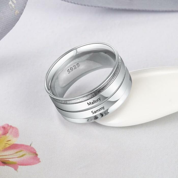 Personalized Wide Two Lined Engrave Name Silver Rings