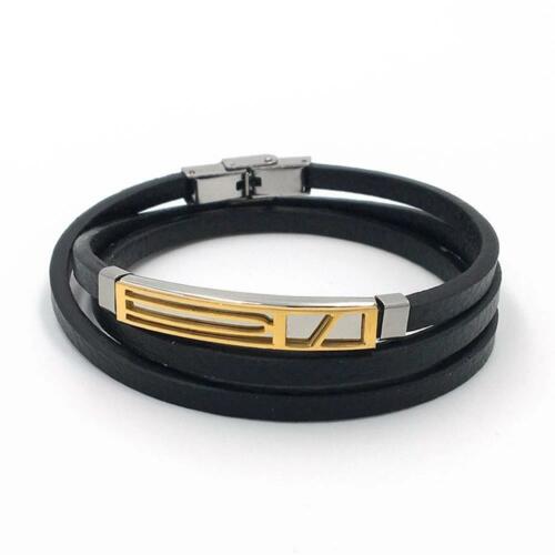 Men’s Trendy Stainless Steel Genuine Leather Bracelets, Fashionable Black Wrap Wristband Gift for Men