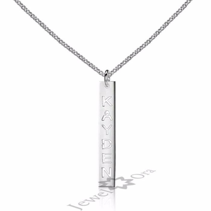 Trendy Hollow Name Engrave 925 Sterling Silver Bar Necklace & Pendants Personalized Christmas Jewelry