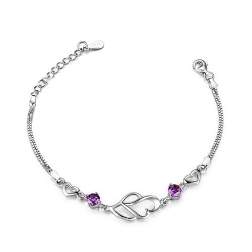 925 Sterling Silver Bracelets For Women Fashion Party Jewely Purple Cubic Zircionia Bracelets & Bangles Gift