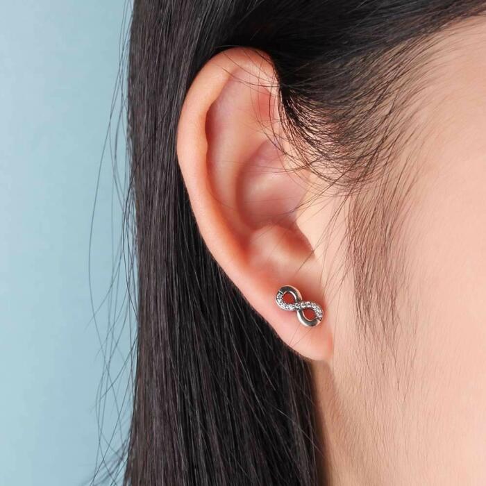 Infinity Love Earrings - Sterling Silver Earrings - Cubic Zirconia Stone Earrings