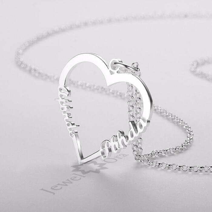 Personalized Sterling Silver Heart Shape Custom Made Name Necklace 3 Color Lovers Gift for Girlfriend