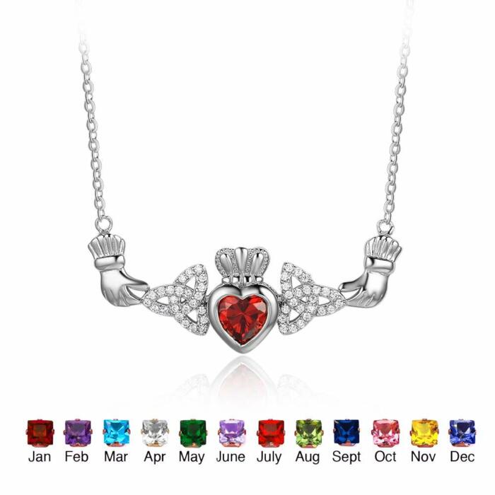 Sterling Silver Necklace with Personalized Birthstones- Cute Pendant for Women