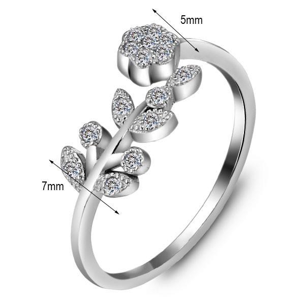 Flower & Leaves Silver Ring - Adjustable Cuff Ring - Open Cuff Knuckle Rings