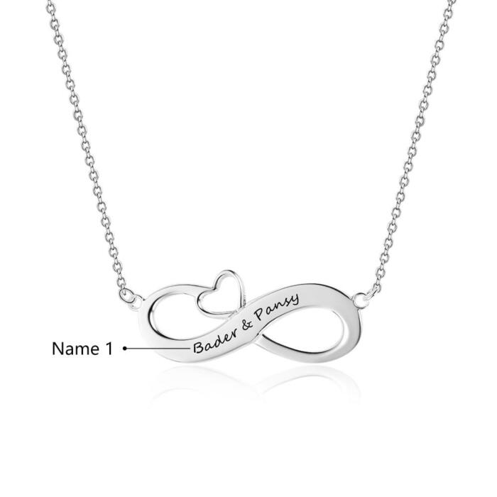 Personalized Sterling Silver Necklace - Infinity Heart-Shaped Pendant - Custom Names