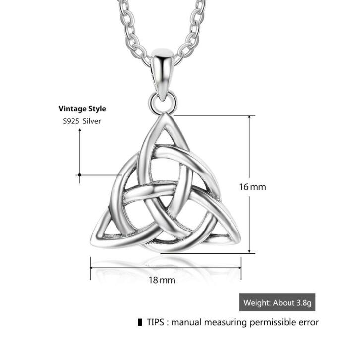 Vintage 925 Sterling Silver Necklace for Women with Triquetra Trinity Knot Pendant