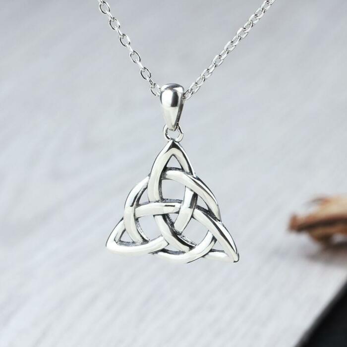 Vintage 925 Sterling Silver Necklace for Women with Triquetra Trinity Knot Pendant