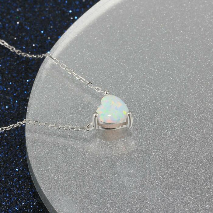 Heart Shape Opal Pendant Love Necklace - White Opal Pendant Love Necklace - Blue Opal Stone Necklace - Pink Opal Stone Necklace - Necklace for Women