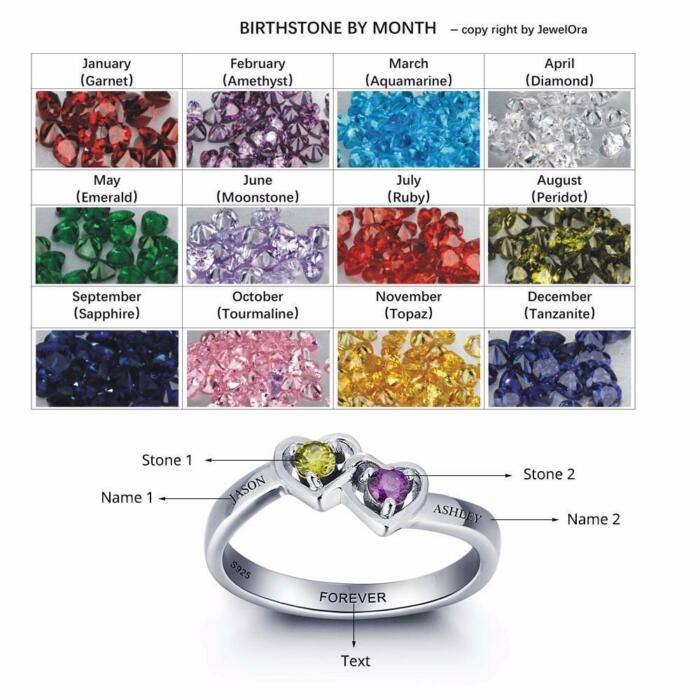 Personalized 925 Sterling Silver Rings with Custom Cubic Zirconia Birthstone, Fashion Jewelry Gift