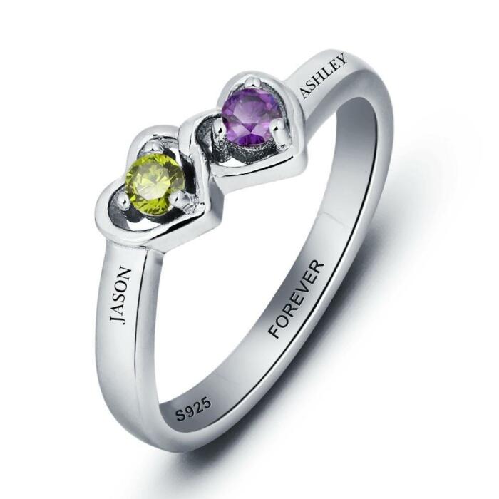 Personalized 925 Sterling Silver Rings with Custom Cubic Zirconia Birthstone, Fashion Jewelry Gift