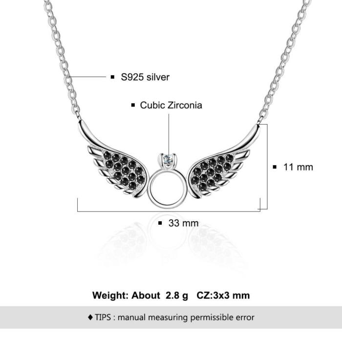 925 Sterling Silver Women Fashion Jewelry Necklace with Black CZ Wing Pendants, Perfect Jewelry Gift for Girls