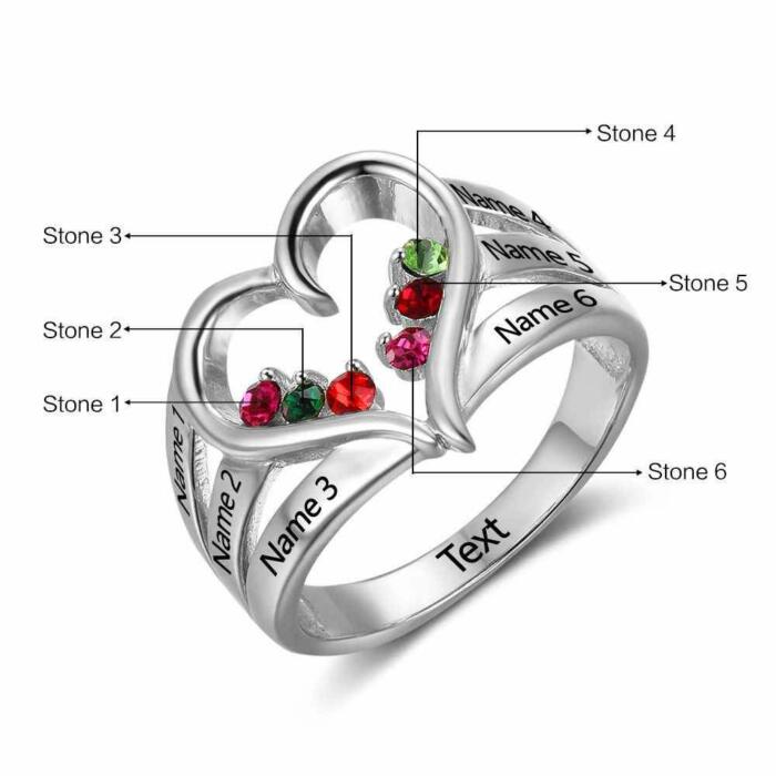 Heart Shaped Ring - Engraving Birthstone Band