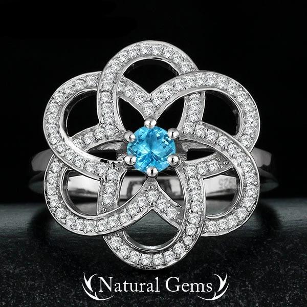 Sterling Silver Exaggerated Rings – "Flower" Jewelry – Natural Stone