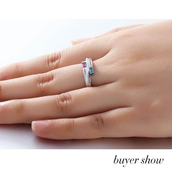 Stylish 925 Sterling Silver Rings- Engagement Custom Band Name & Birthstone Engraved