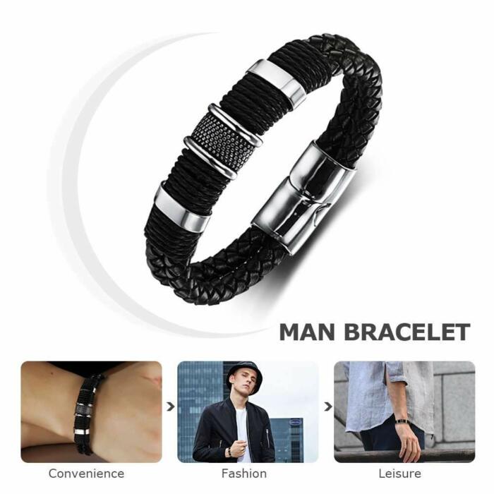 Men's Classic Leather Bracelets for Men - Magnetic Buckle Bracelet