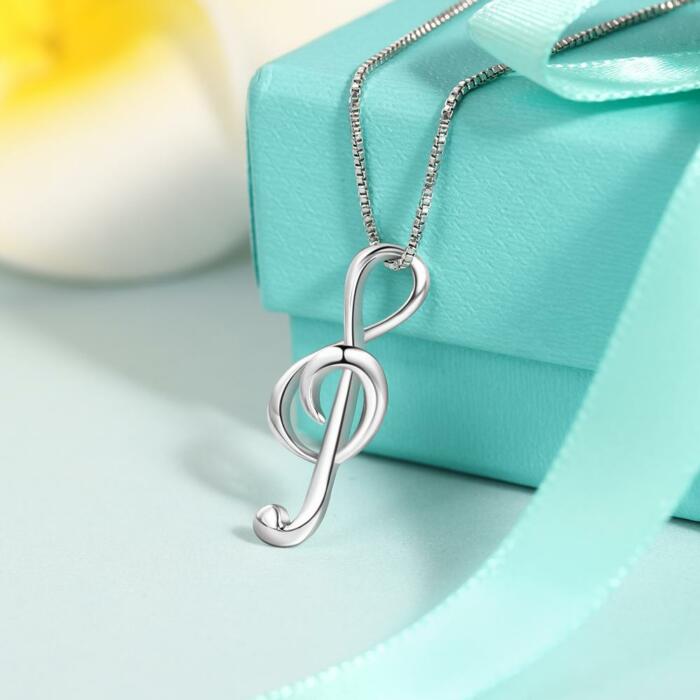Women’s 925 Sterling Silver Necklace with Musical Note Pendant, Elegant Gift for Girlfriend