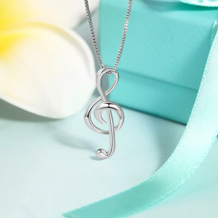 Women’s 925 Sterling Silver Necklace with Musical Note Pendant, Elegant Gift for Girlfriend