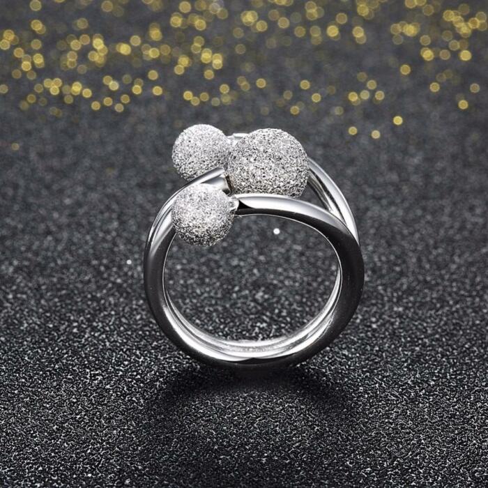 Solid 925 Sterling Silver Adjustable Rings for Women – Surround Ball Design – Party Jewelry Gift Ideas for Mom