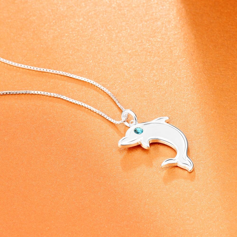 Animal Dolphin Necklace Personalized Engrave Name Birthstone Necklaces Jewelry