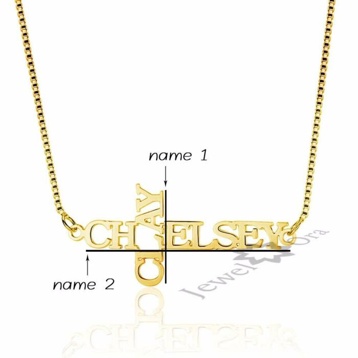 Personalized 925 Sterling Silver Necklace, 2 Name Engraved Cross Pendant, Jewelry Gift for Women