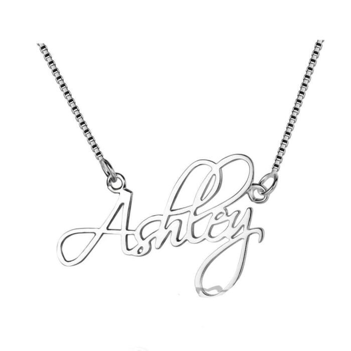 Personalized Women’s 925 Sterling Silver Necklace with Custom Nameplate Pendant, Christmas Gift Jewelry