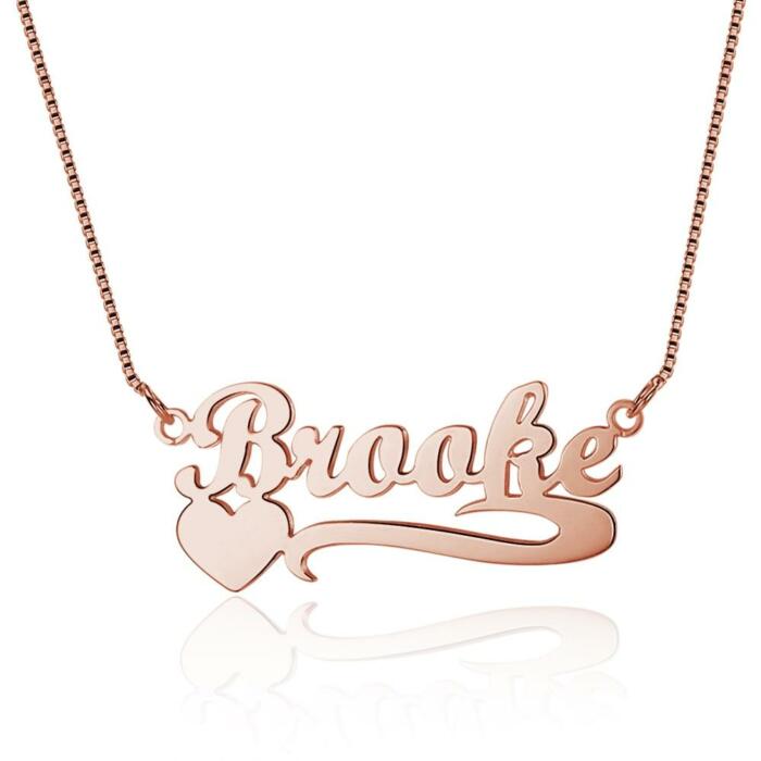 Personalized Necklace - Lettering Nameplate with Heart Pendant - Real 925 Sterling Silver Chain - Customized Gifts with Box