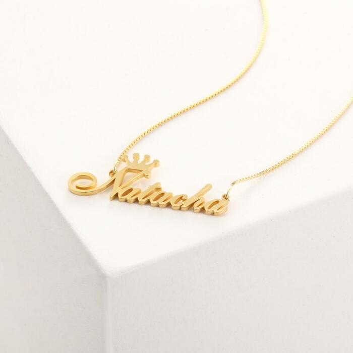Personalized Women’s 925 Sterling Necklace with Engrave Nameplate Pendant, 3 Color Options, Classic Gift for Women