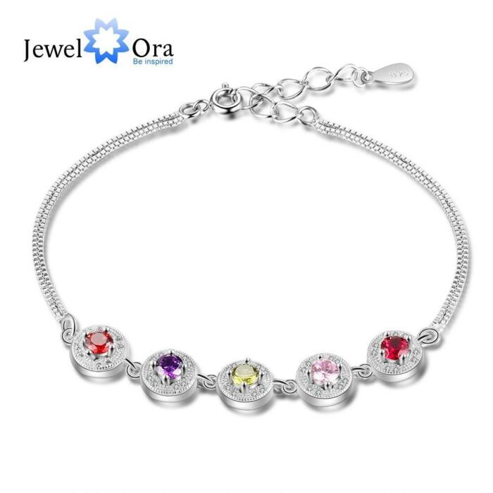 Personalized Double Chain Bracelet with Customized 5 Birthstones