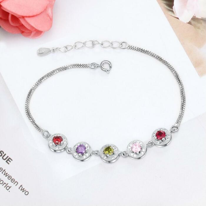 Personalized Double Chain Bracelet with Customized 5 Birthstones