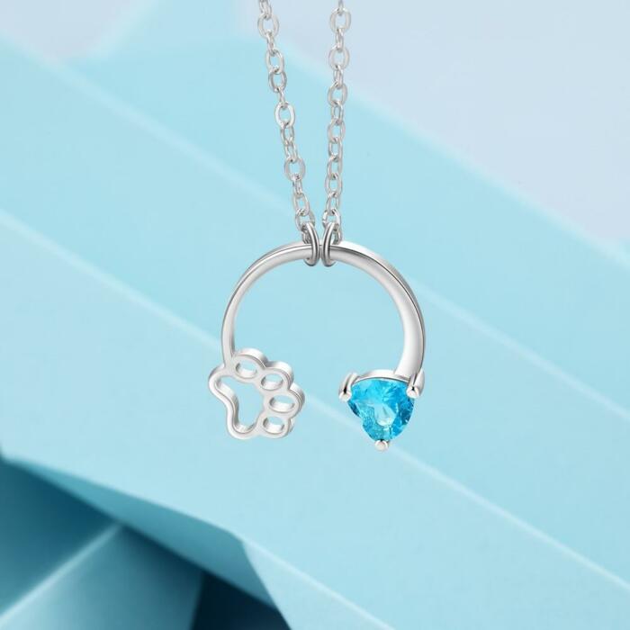 Personalized 925 Sterling Silver Dog Cat Footprints Paw Necklace & Heart Pendant, Trendy Jewelry Gift