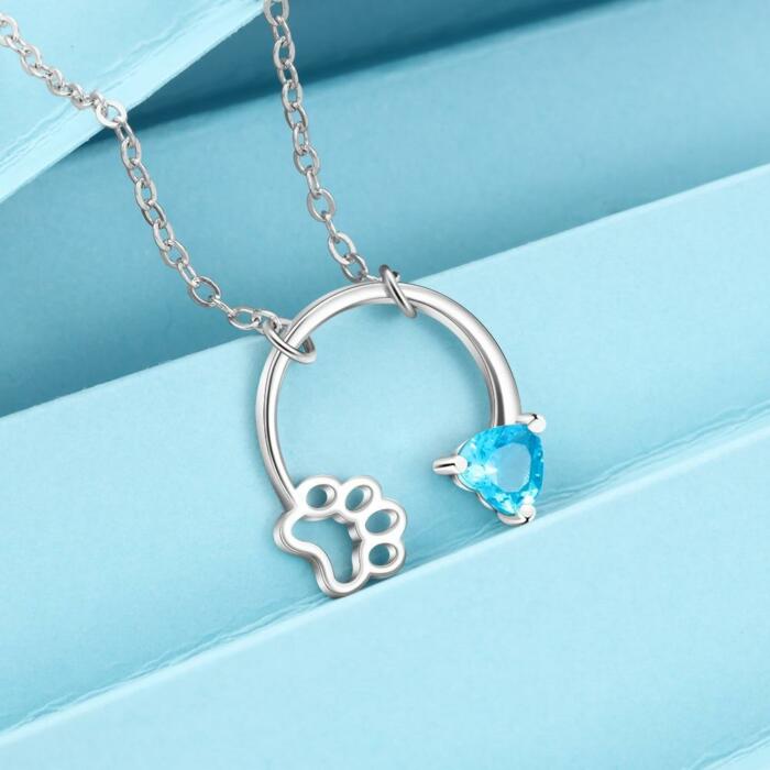 Personalized Sterling Silver Dog Cat Footprints Paw Necklace & Heart Pendant