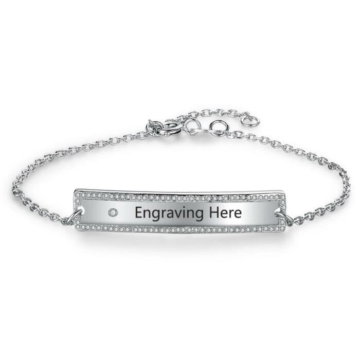 Personalized Chain & Link Nameplate Bar Bracelets with Custom Name Engraved - Bangles