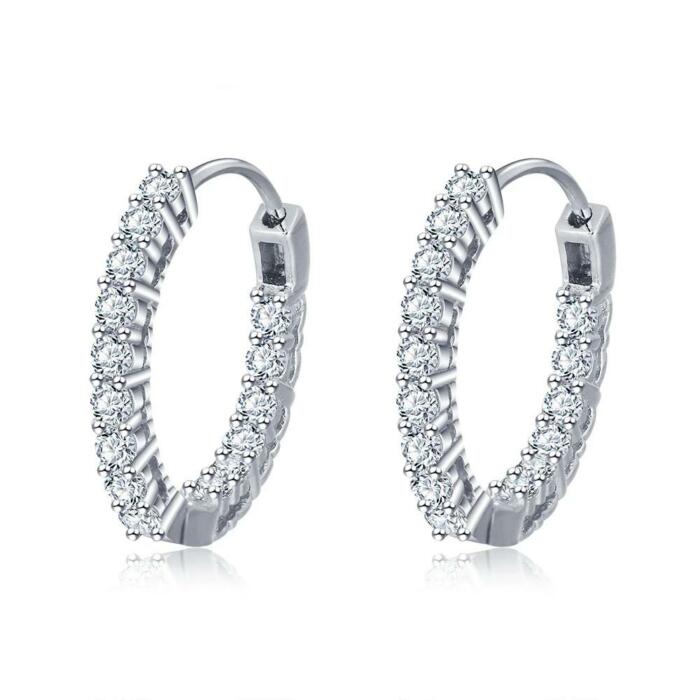 Sterling Silver Hoop Earrings - Cubic Zirconia Stone Earring