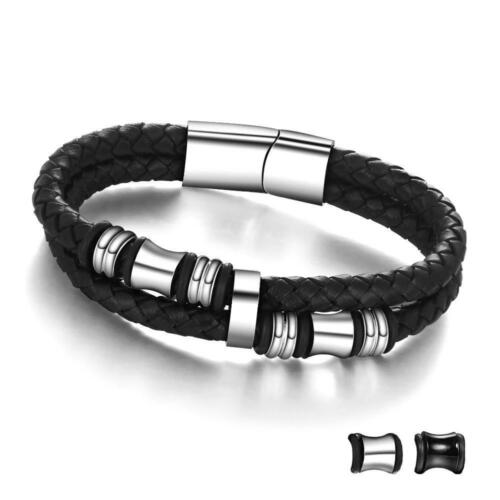 Stainless Steel Mens Bracelet - Leather Bracelet for Men - Bangle Jewelry for Accessories - Black Leather Bracelet for Men - Casual jewelry