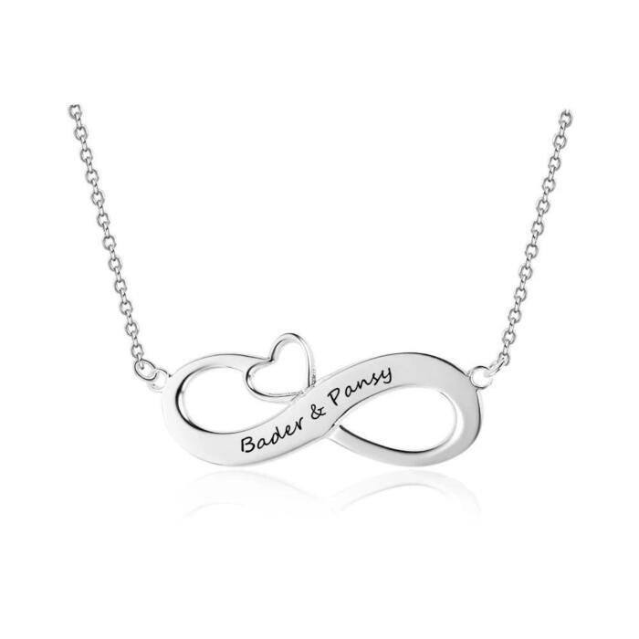 Personalized 925 Sterling Silver Necklace - Infinity Heart-Shaped Pendant - Custom Names - Christmas Gift