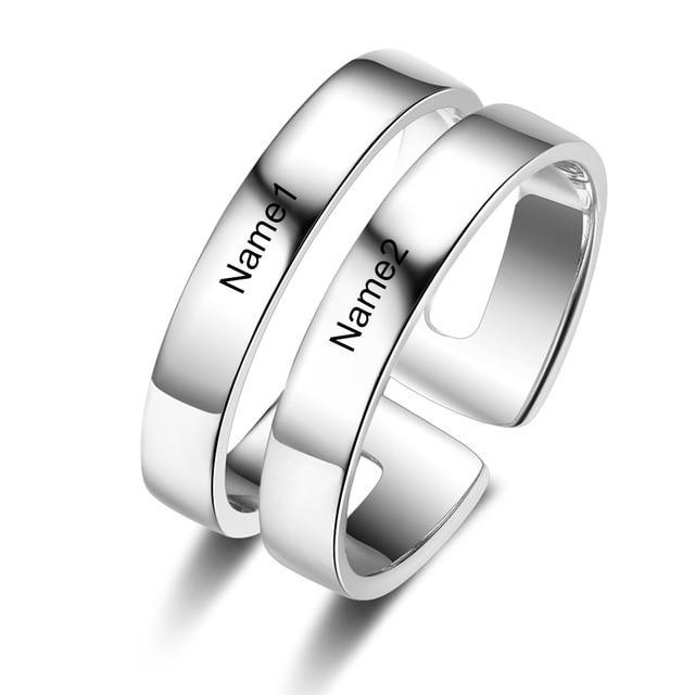 Unisex Personalized Cute Couple Ring, Engrave Two Custom Names, Jewelry Gift for Couples, BFF, & Siblings