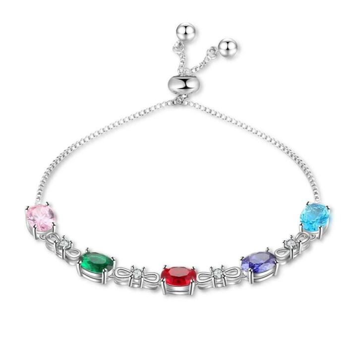 Personalized Chain Bracelets with 5 Oval Customized Birthstones & Zirconia Jewelry Bracelets