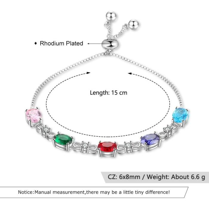 Personalized Chain Bracelets with 5 Oval Customized Birthstones & Zirconia, Gift Jewelry Bracelets for Women
