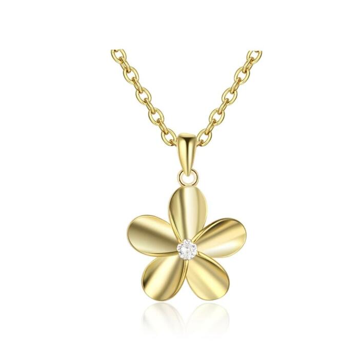 Gold Color Flower Pendant Necklace for Women with Zirconia, Gift for Any Women