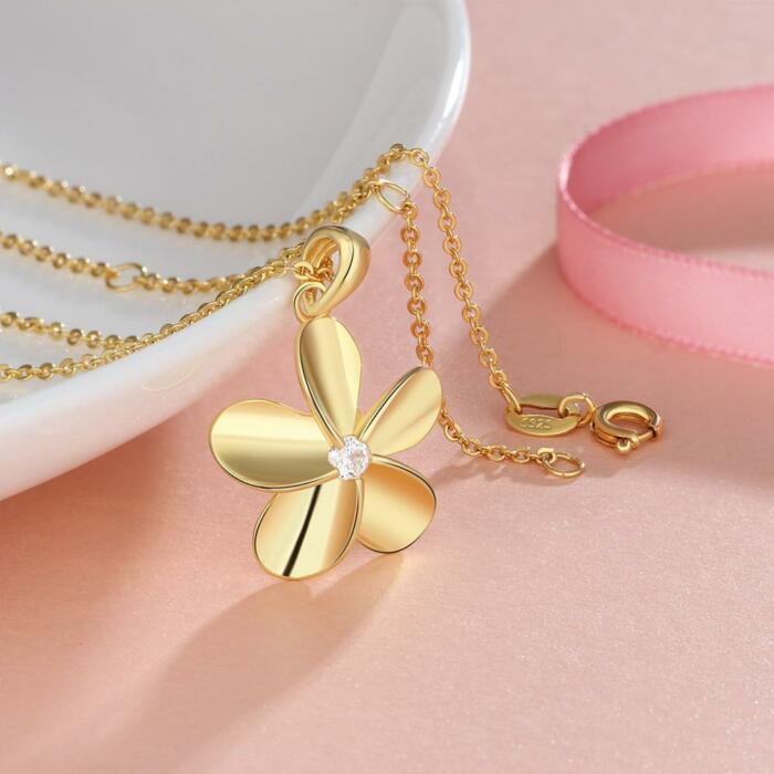 Gold Color Flower Pendant Necklace for Women with Zirconia, Gift for Any Women