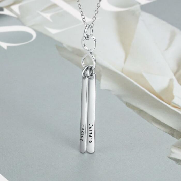 Infinity Initial Name Vertical Bar Pendant Necklace