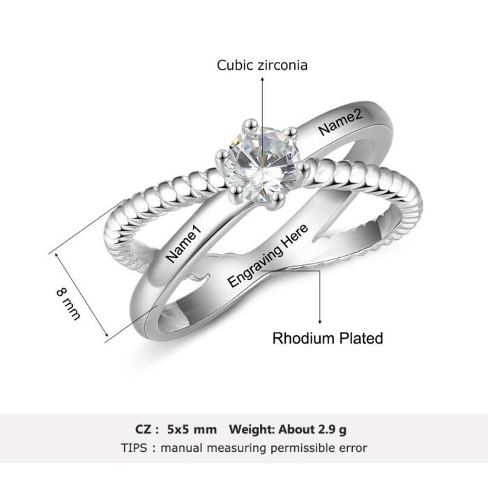Personalized Women’s Copper Custom Name Rings – X Shape Crossed – Trendy Zircon Jewelry