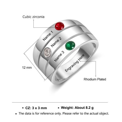 Personalized Geometric Shape 925 Sterling Silver Ring with Cubic Zirconia Stones, Trendy Gift for Women