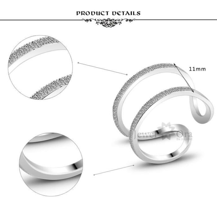 Elegant Designer Rhodium Plated Adjustable Rings with CZ Stones, Fashion Jewelry Gift for Women