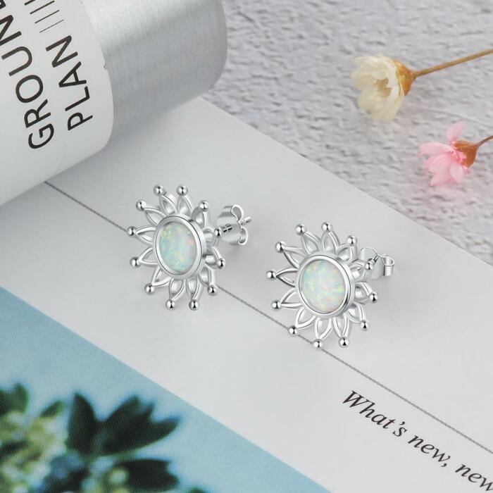 Sun Flower Shape Women Ear Stud - Milky Opal Stoned Jewelry - 925 Sterling Silver Stud Earring - Fashion Women Earrings Gift For Her - Classy Women Jewelry - Suitable For Girls Of All Ages