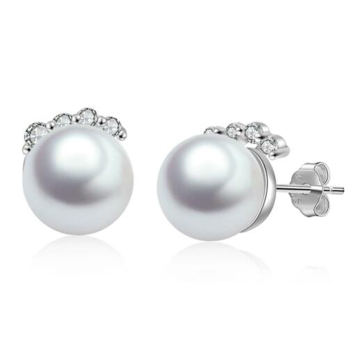 925 Sterling Silver Pearl Stud Earrings - Cubic Zirconia Wedding Earrings - Women Accessories Jewelry - Trendy Ear Jewelry for Women - Fashion Stud Earring For Women - Perfect All Day Wear Earring