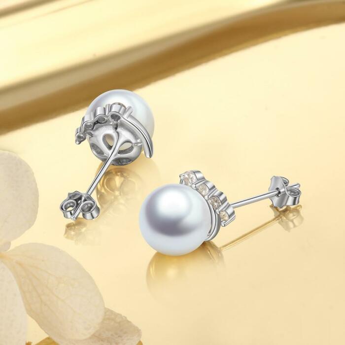 925 Sterling Silver Pearl Stud Earrings - Cubic Zirconia Wedding Earrings - Women Accessories Jewelry - Trendy Ear Jewelry for Women - Fashion Stud Earring For Women - Perfect All Day Wear Earring